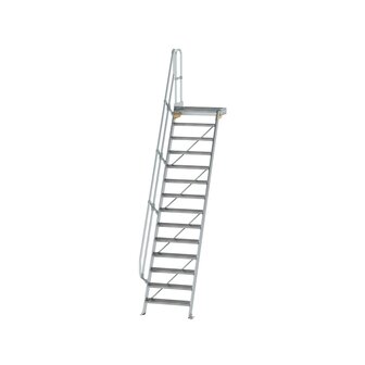 Aluminium vaste trap met platform 60&deg;  - loodrechte hoogte 3.400 mm/aantal treden 14/breedte treden 800 mm/treden en platform gemaakt van gegolfd aluminium R 9