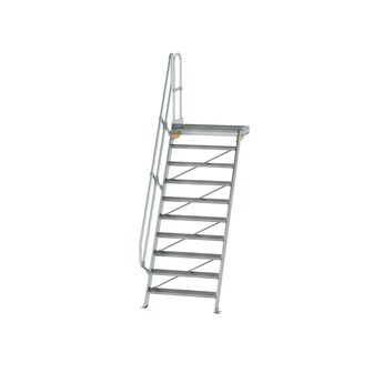 Aluminium vaste trap met platform 60&deg;  - loodrechte hoogte 2.420 mm/aantal treden 10/breedte treden 1.000 mm/treden en platform gemaakt van gegolfd aluminium R 9