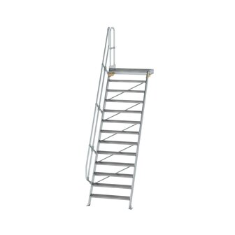 Aluminium vaste trap met platform 60&deg;  - loodrechte hoogte 3.150 mm/aantal treden 13/breedte treden 1.000 mm/treden en platform gemaakt van gegolfd aluminium R 9