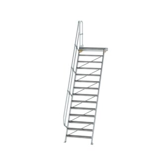 Aluminium vaste trap met platform 60&deg;  - loodrechte hoogte 3.400 mm/aantal treden 14/breedte treden 1.000 mm/treden en platform gemaakt van gegolfd aluminium R 9