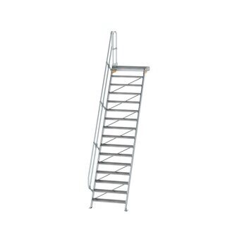 Aluminium vaste trap met platform 60&deg;  - loodrechte hoogte 3.880 mm/aantal treden 16/breedte treden 1.000 mm/treden en platform gemaakt van gegolfd aluminium R 9