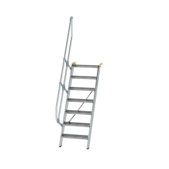 Aluminium vaste trap 60&deg; - loodrechte hoogte 1.690 mm/aantal treden 7/breedte treden 600 mm/treden gemaakt van gegolfd aluminium R 9