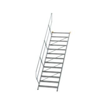 Aluminium vaste trap 45&deg; - loodrechte hoogte 2.700 mm/aantal treden 13/breedte treden 1.000 mm/treden gemaakt van gegolfd aluminium R 9