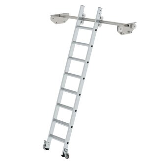 Verrijdbare aluminium stellingladder - buitenbreedte 400 mm/ladder lengte 2.28 m/verticale ophanghoogte 1.97 m/aantal treden 8