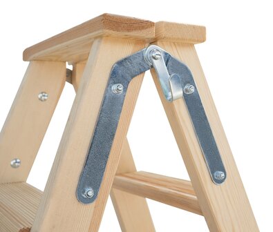 Houten trap tweezijdig oploopbaar - werkhoogte 2.470 mm/ladder lengte 1.130 mm/aantal treden 2x4/belastbaar tot 150 kg