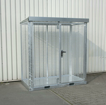 Gasflessen-container type GFC-E/T M1 verzinkt - ca. 2115x1155x2260 mm (lxbxh)/max. 32 gasflessen &Oslash; 230 mm/met traanplaatbodem (draagkracht 1000 kg/m&sup2;)/afsluitbare vleugeldeur