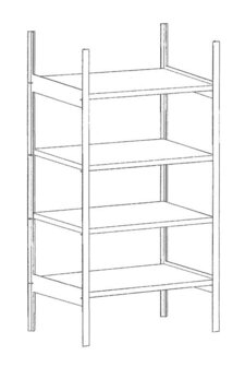 Basisrek voor kleine blikken type 3019-4E verzinkt - ca. 1000x600x2000 mm (bxdxh)/met 4 vakniveaus (4 verzinkte opvangbakken)/opvangvolume 4 x 30 liter