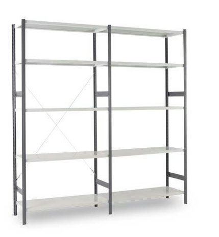 Basisset legbordstelling Epsilon - ca. 2000x1000x388 mm/5 niveaus met plaatstalen legborden/open staanders/leverbaar in diverse RAL kleuren