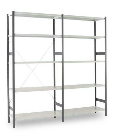 Basisset legbordstelling Epsilon - ca. 2000x1250x300 mm/5 niveaus met plaatstalen legborden/open staanders/leverbaar in diverse RAL kleuren