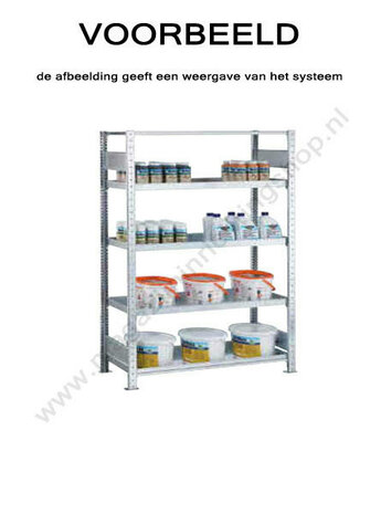 14940-Basisset baklegbordstelling  - ca. 2000x1000x500mm/met baklegborden en afdekbord/tweezijdig bedienbaar/sendzimir verzinkt/150kg legbordbelasting