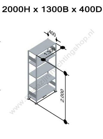 12740-130-Basisset legbordstelling - ca. 2000x1300x400mm/5 legborden/sendzimir verzinkt/150kg/kruisschoor