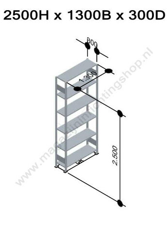 12731-130-B-Basisset legbordstelling - ca. 2500x1300x300mm/6 legborden/RAL5010 blauw+sendzimir verzinkt/150kg/kruisschoor