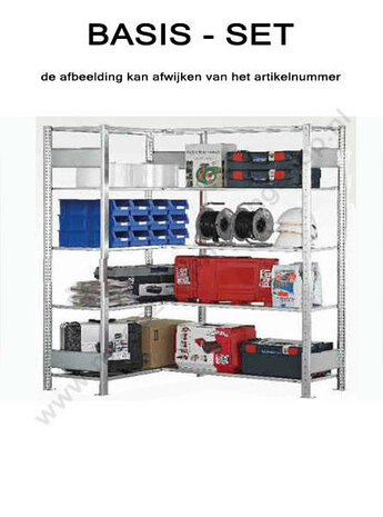 32630-ECK-Hoekstelling (velden A + B) - ca. 2000x1000x300mm/met ophangbeugels en langstraversen/2 x 5 legborden/RAL7035 lichtgrijs/150kg legbordbelasting