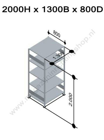 32880-130-Basisset legbordstelling - ca. 2000x1300x800mm/5 legborden/RAL7035 lichtgrijs/250kg/kruisschoor