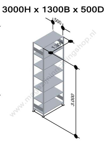 12952-130-LR-Basisset legbordstelling - ca. 3000x1300x500mm/7 legborden/sendzimir verzinkt/250kg/langstraversen