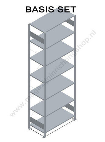 36066-Basisset kantoorstelling - ca. 2300x750x600mm/7 legborden/zonder middenaanslag/6 ordnerhoogtes/RAL7035 lichtgrijs/150kg/langstraversen