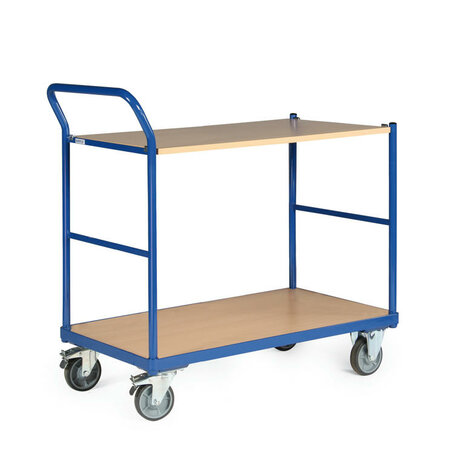 Tafelwagen basic 120-1210, met 2 laadvlakken en schuine duwbeugel, laadvlak 850x500 mm, Tauroflex