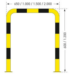 Black Bull stalen beschermbeugel XL voor binnen- en buitengebruik/hoogte 600 mm/breedte 1500 mm/diameter 108 mm/met voetplaat voor vloermontage/geel-zwart