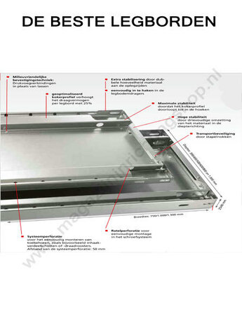 17203-MULTIplus 150 legbord - afmetingen 750x300 mm/verzinkt/draagvermogen 150 kg/randhoogte 25 mm