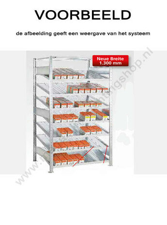 13661-Aanbouwset kanbanstelling - ca. 2000x1000x600mm/met verdeel- en zijschotten/7 schuine legborden en 1 afdekbord/sendzimir verzinkt/150kg legbordbelasting