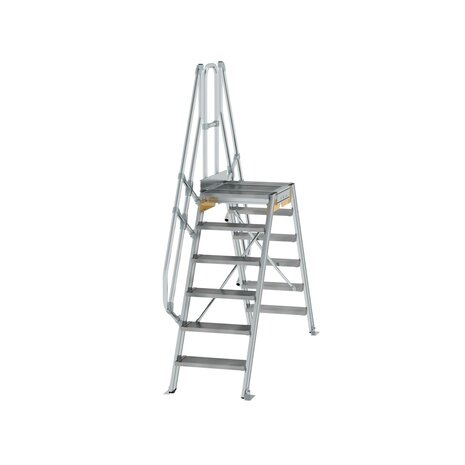 Aluminium brugtrap 60°  - totale hoogte 2.690 mm/hoogte onder platform 1.415 mm/aantal treden 2x6/breedte treden 600 mm/treden en platform gemaakt van gegolfd aluminium R 9