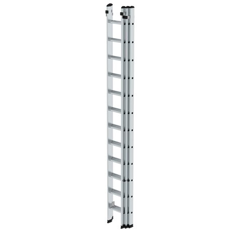 Aluminium 3-delige opsteekladder  - zonder stabilisatiebalk/werkhoogte 9.7 m/ladderlengte uitgeschoven 8.66 m/ladderlengte ingeschoven 3.62 m/aantal sporten 3x12/breedte ladder 500 mm