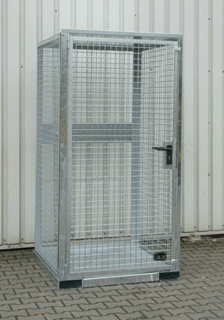 Gasflessen-container type GFC-E/T M0 verzinkt - ca. 1085x1140x2170 mm (lxbxh)/max. 16 gasflessen Ø 230 mm/met traanplaatbodem (draagkracht 1000 kg/m²)/afsluitbare vleugeldeur