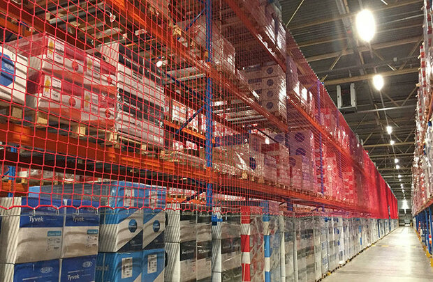 Magazijnstellingnet set B compleet/voor liggerlengte 2700 mm/nethoogte 3500 mm/draaddikte 5 mm/maaswijdte 100 mm/keuze uit vijf kleuren