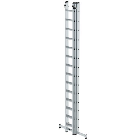 Aluminium 3-delige opsteekladder  - met Nivello stabilisatiebalk/werkhoogte 10.8 m/ladderlengte uitgeschoven 9.78 m/ladderlengte ingeschoven 4.18 m/aantal sporten 3x14/breedte ladder 500 mm