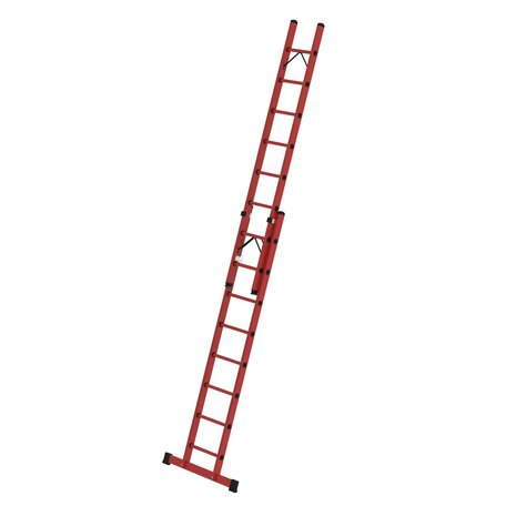 Kunststof 2-delige opsteekladder  - met stabilisatiebalk/werkhoogte 5.2 m/ladderlengte uitgeschoven 4.18 m/ladderlengte ingeschoven 2.5 m/aantal sporten 2x8/breedte ladder 420 mm