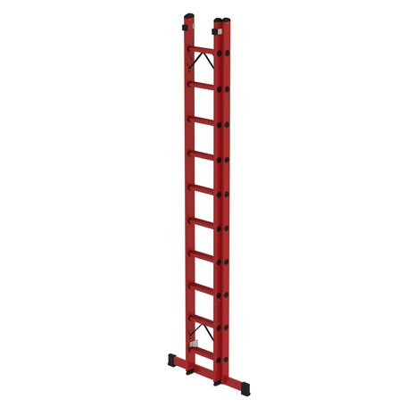 Kunststof 2-delige opsteekladder  - met stabilisatiebalk/werkhoogte 6.3 m/ladderlengte uitgeschoven 5.29 m/ladderlengte ingeschoven 3 m/aantal sporten 2x10/breedte ladder 420 mm