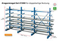 14490-Basisset draagarmstelling K 1000 - ca. 2000x1250x(2x)500mm/10 aangelaste draagarmen/RAL5010 blauw/200kg/kruisschoor