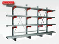 27700-Basisset draagarmstelling K 3000 - ca. 2500x1300x400mm/4 draagarmen en 1 voet per staander/RAL7001 grijs+RAL3000 rood/530kg